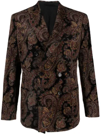 ETRO　裏地ペイズリー柄コーデュロイテーラードジャケットスーツ ETRO ペイズリー コーデュロイジャケット | ブラック | FARFETCH JP