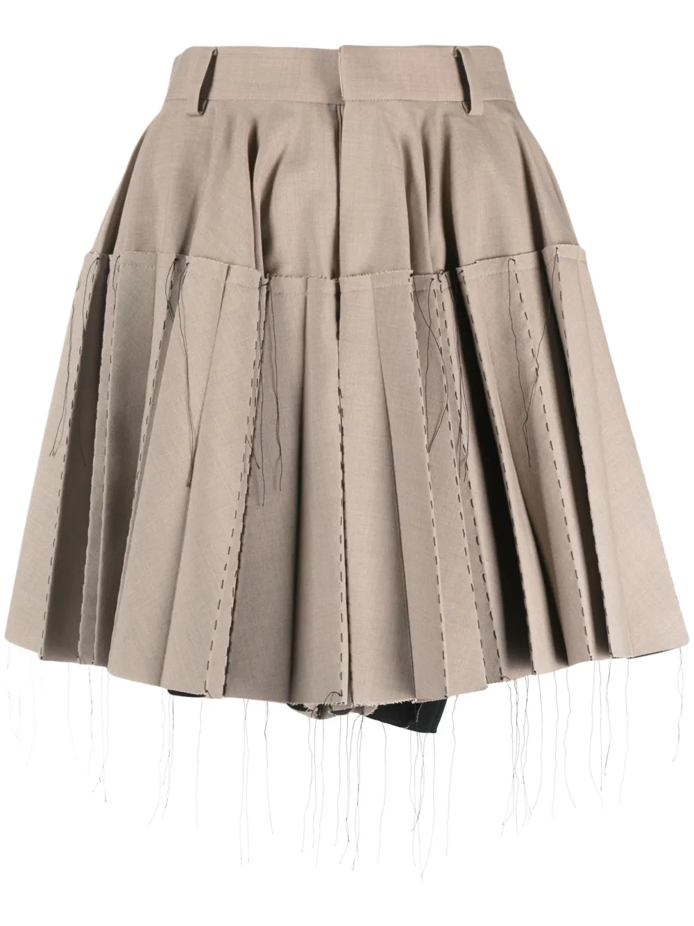 Sacai Exposed-seam Pleated Miniskirt In Neutrals