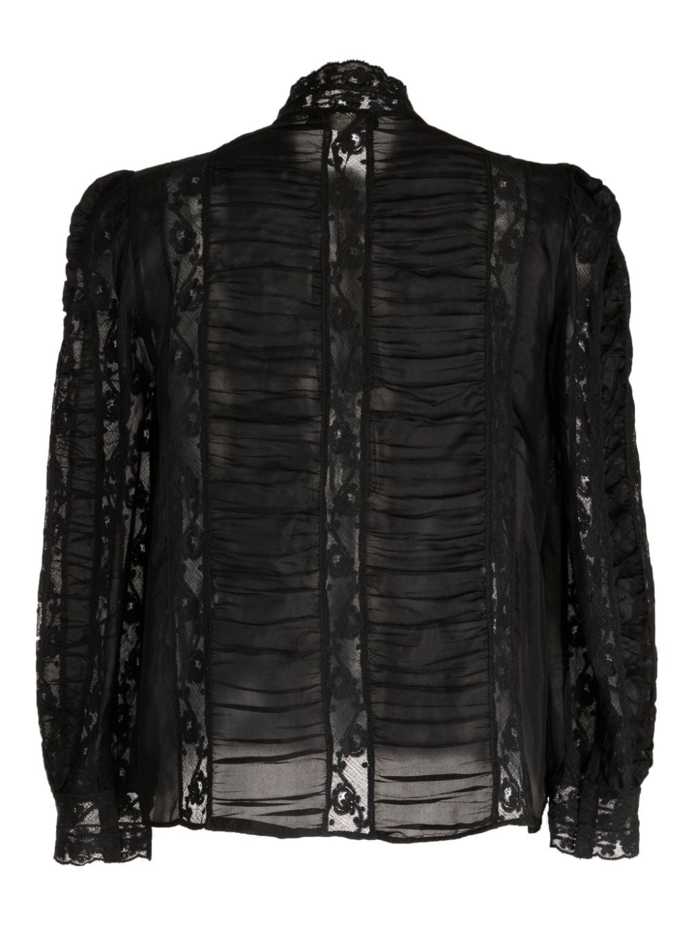 Shop Loveshackfancy Jacque Lace-panels Silk Shirt In Black