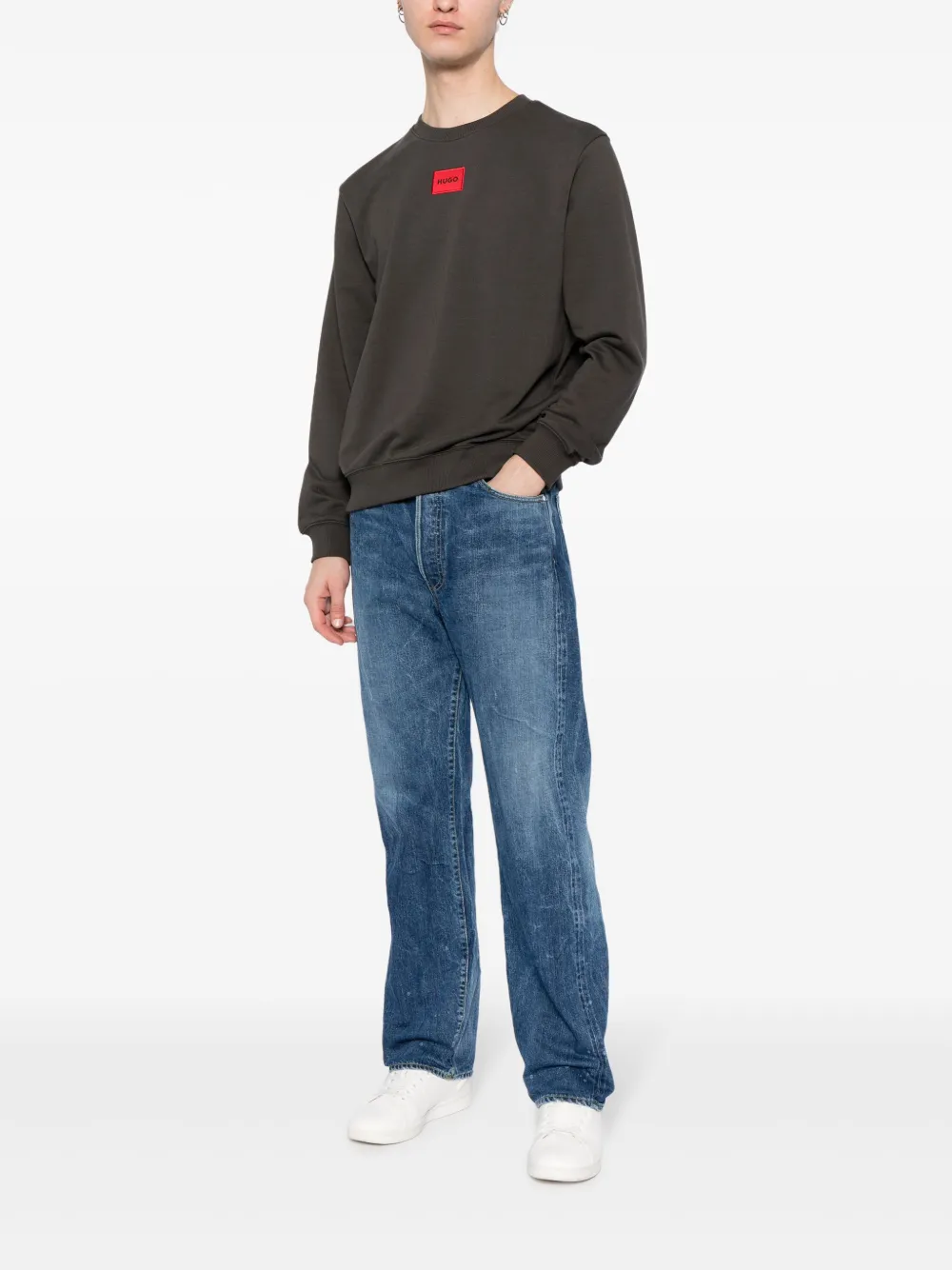 HUGO Sweater met logopatch - Grijs