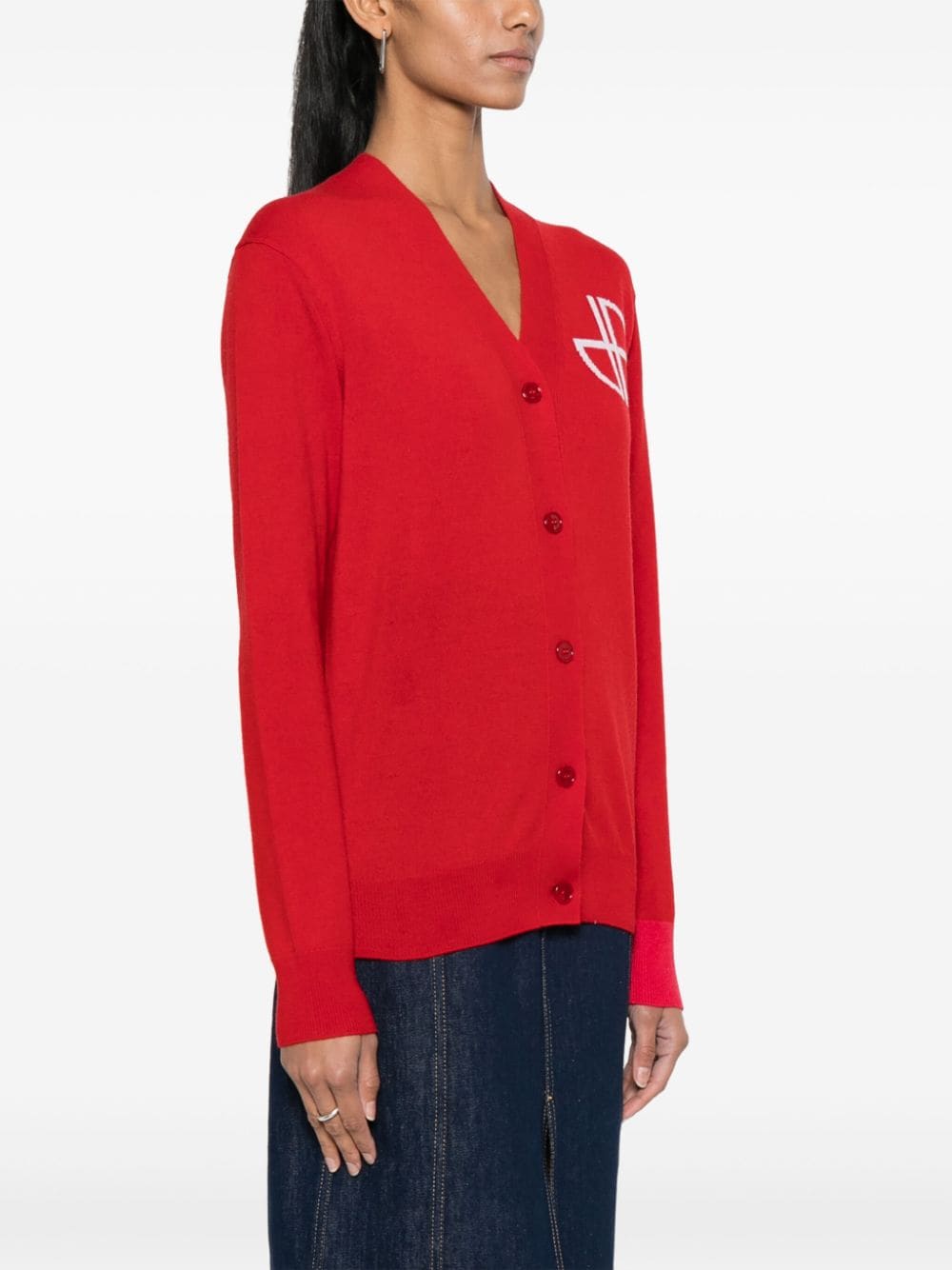 Shop Patou Logo-intarsia Fine-knit Cardigan In Red