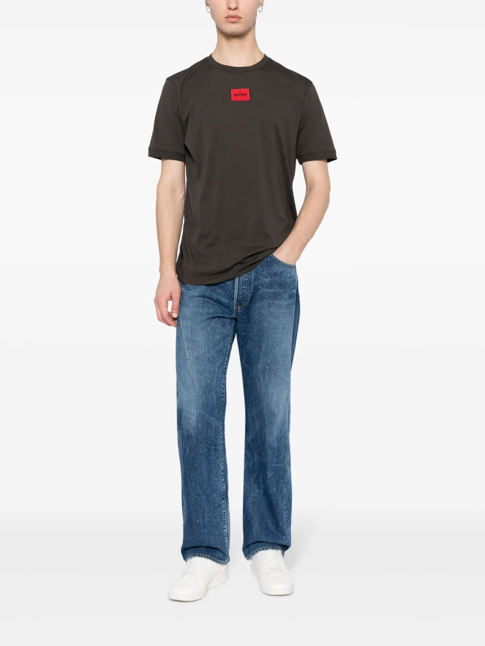 HUGO T-shirt met logopatch - Grijs
