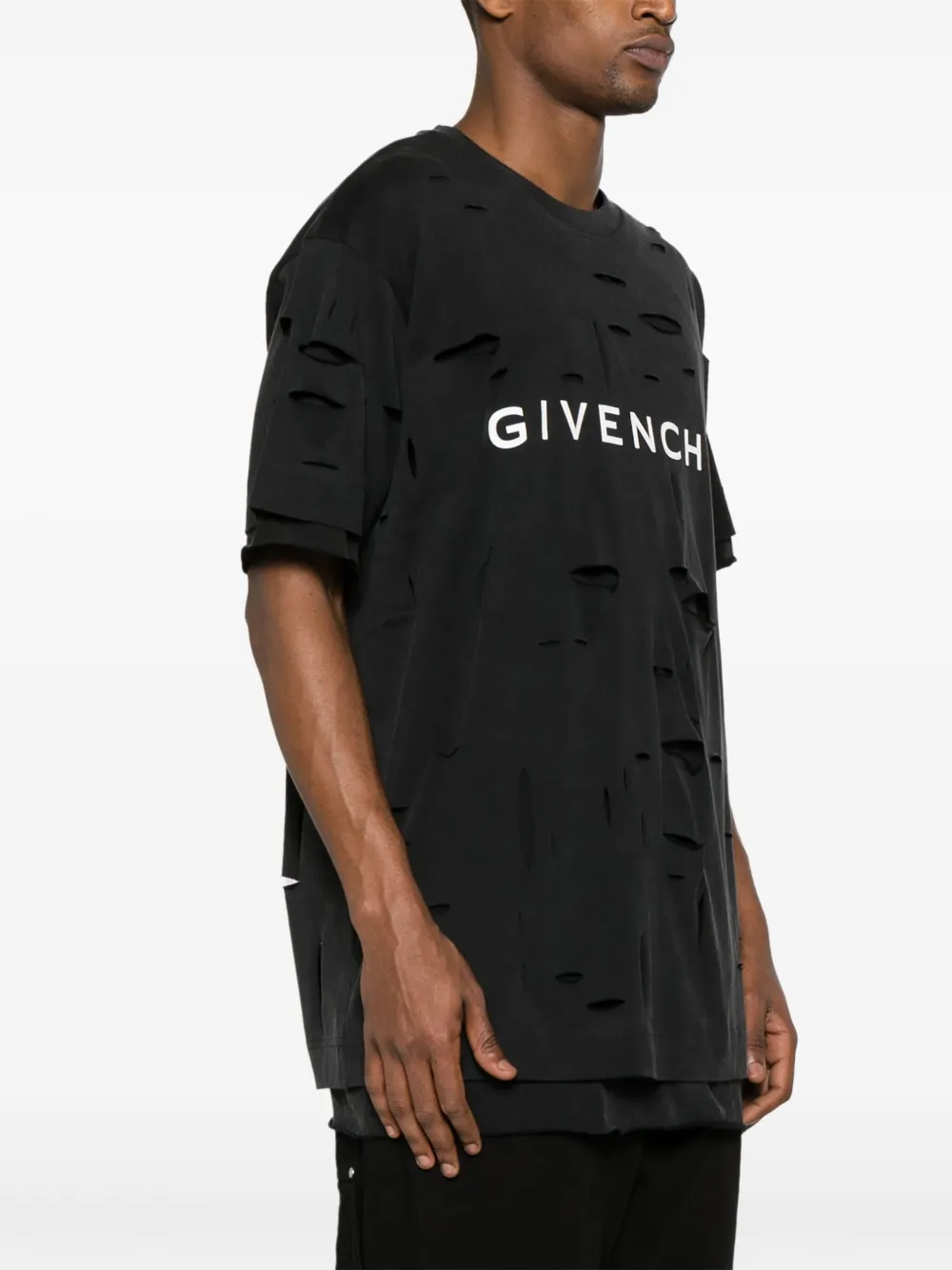 Shop Givenchy Logo-print Ripped T-shirt In Black