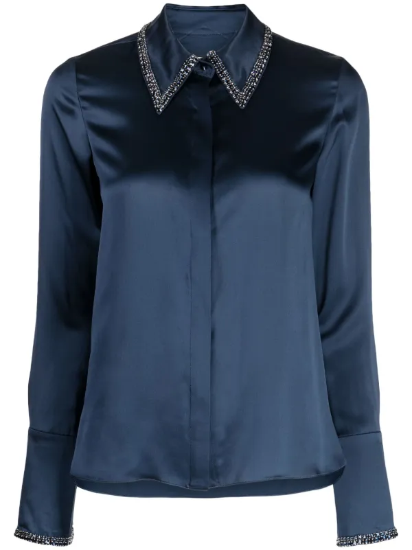 TWP rhinestone embellished Silk Shirt Blue FARFETCH