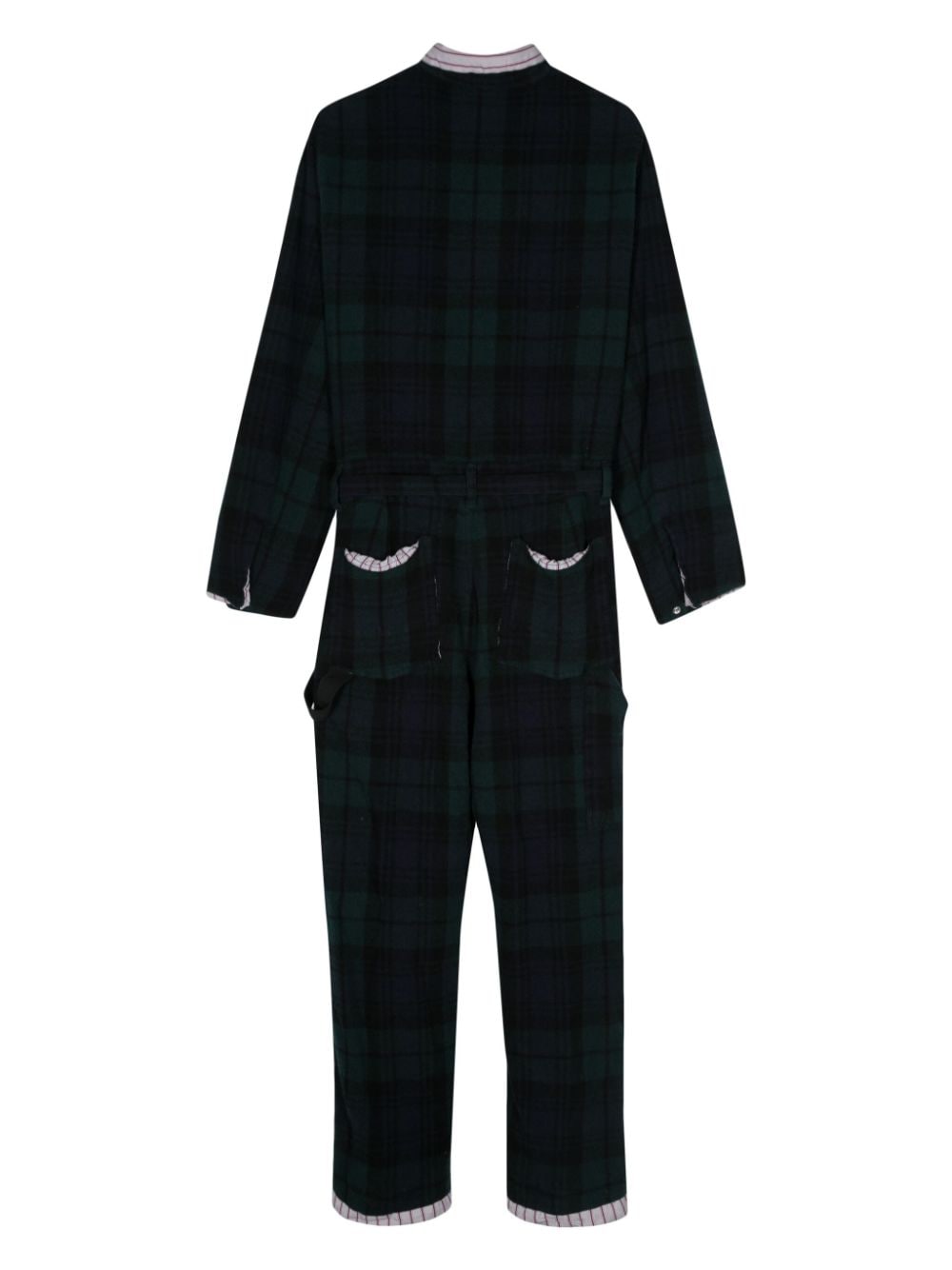 Shop Sacai Checked Flannel Jumpsuit In Green