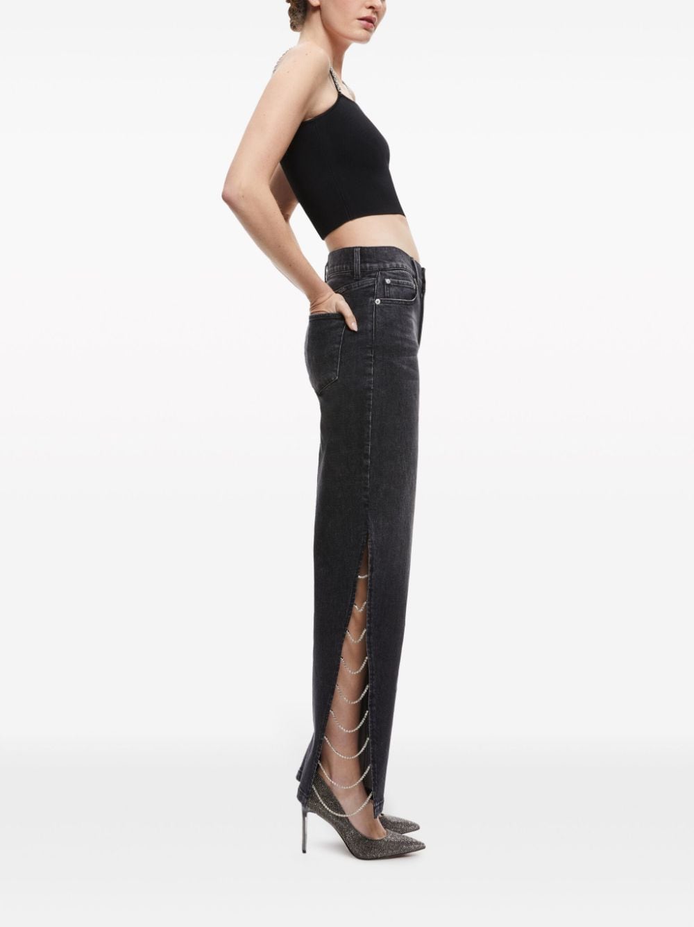 Shop Alice And Olivia Gayle Crystal-embellisjed Straight-leg Jeans In Black
