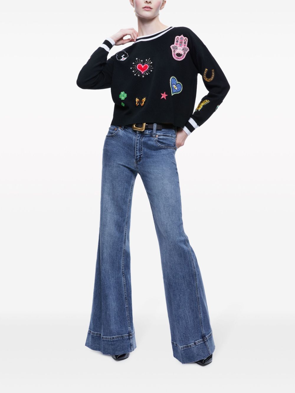 Shop Alice And Olivia Gleeson Patch-detail Sweatshirt In Black