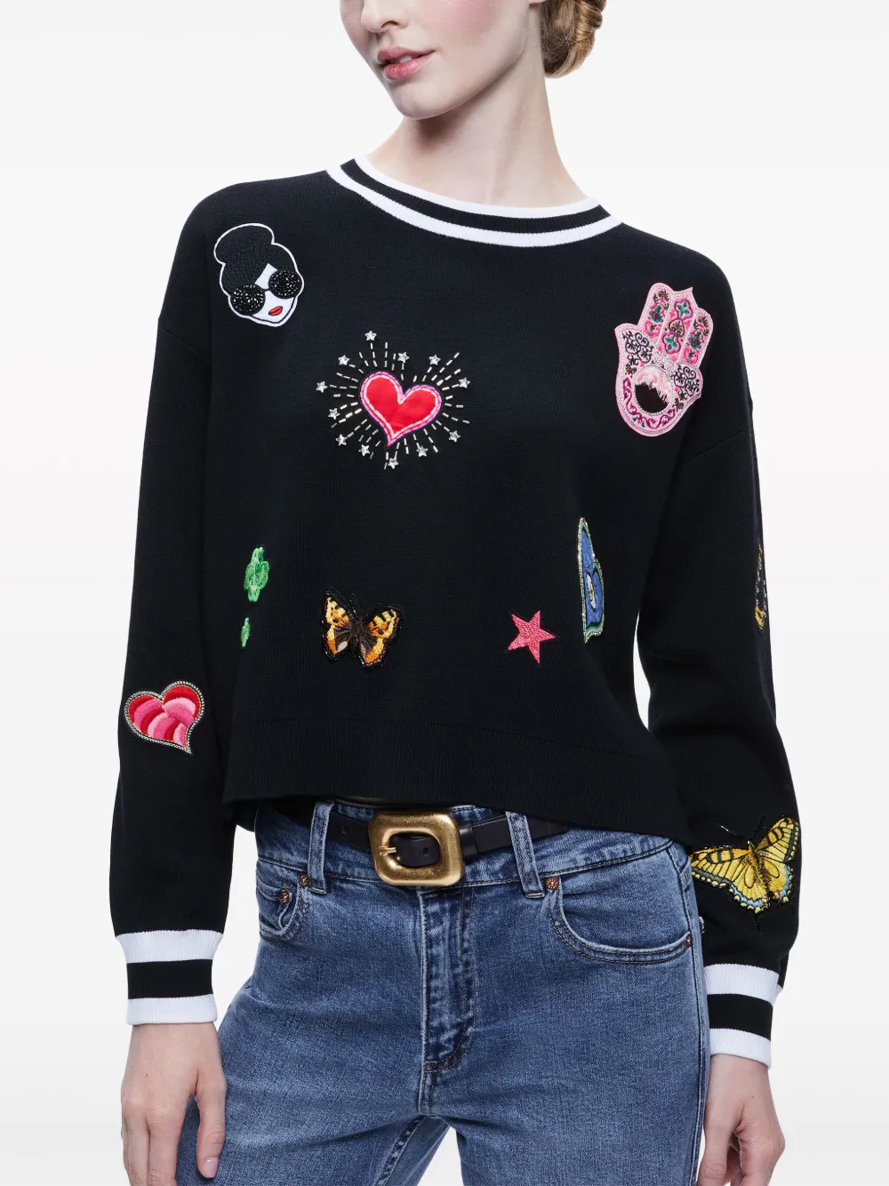 Alice And Olivia Gleeson Icon Patch Pullover In Black