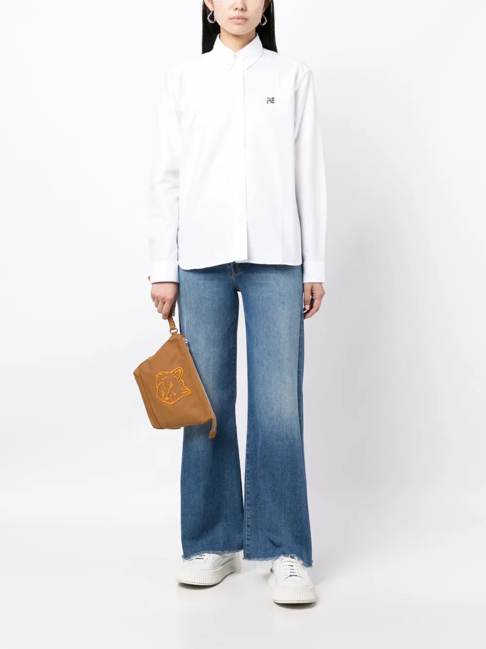 Maison Kitsuné Bold Fox Head canvas clutch - Bruin