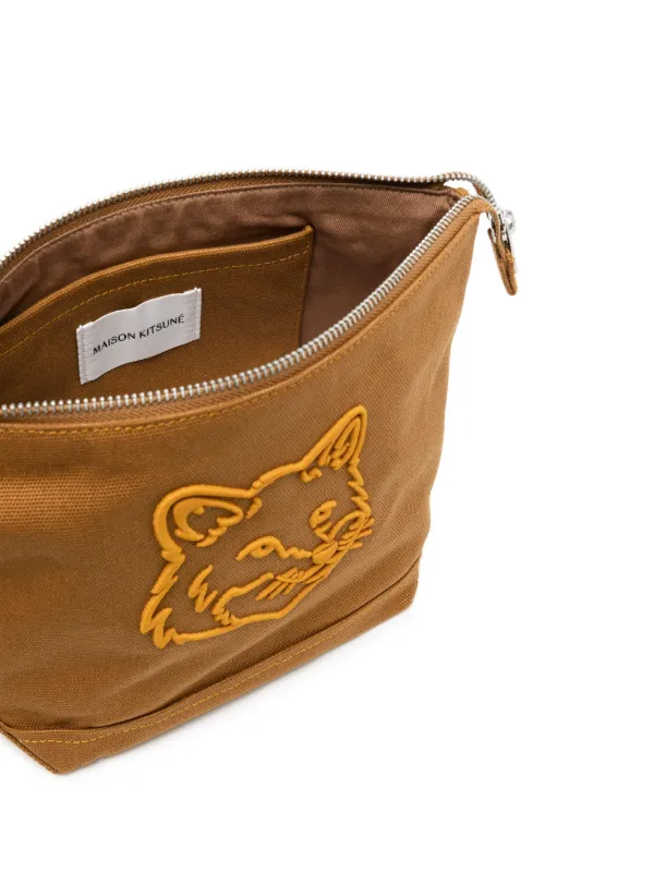 Maison Kitsun Bold Fox Head Canvas Clutch Farfetch