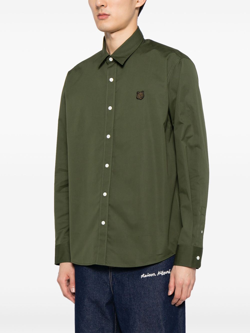 Cheap Maison Kitsune Fox-applique cotton shirt Men