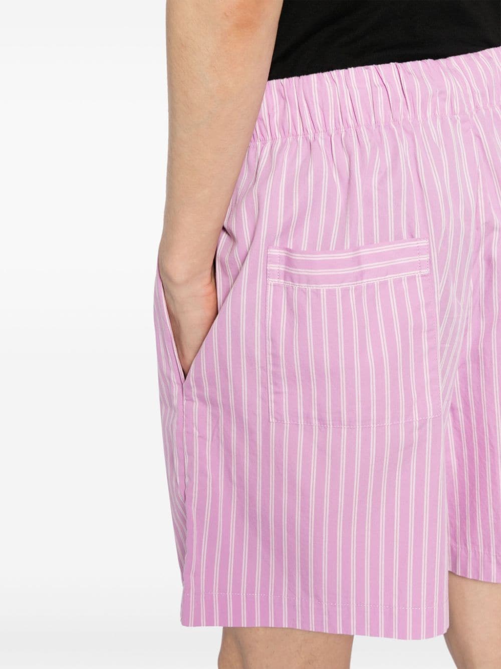 Shop Tekla Striped Cotton Pyjama Shorts In Purple