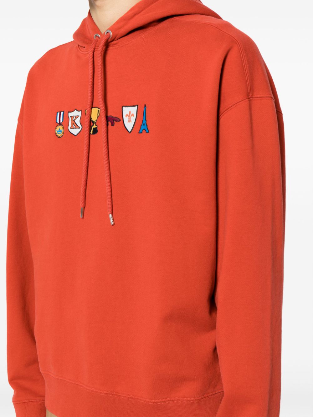 Shop Maison Kitsuné Prizes Motif-embroidered Cotton Hoodie In Red