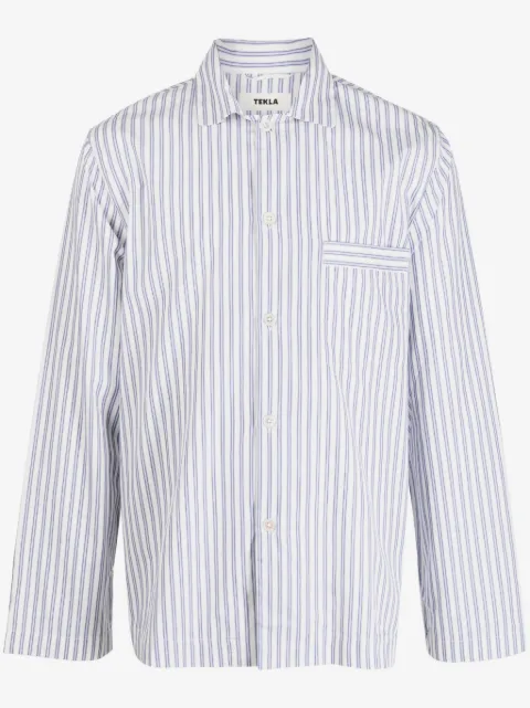 TEKLA striped cotton pyjama shirt