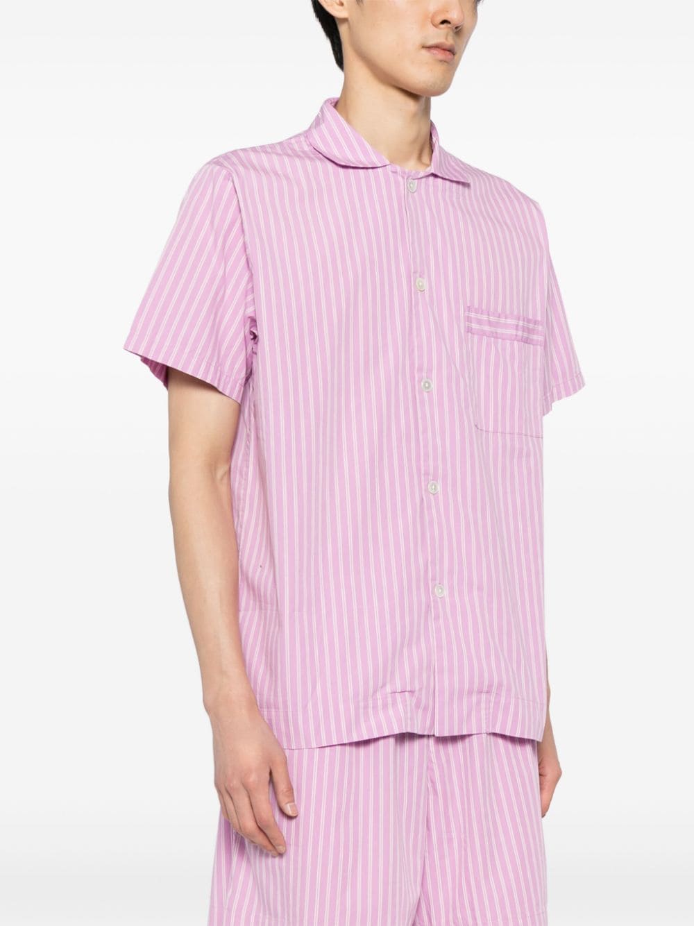 Shop Tekla Striped Organic Cotton Shirt In Purple