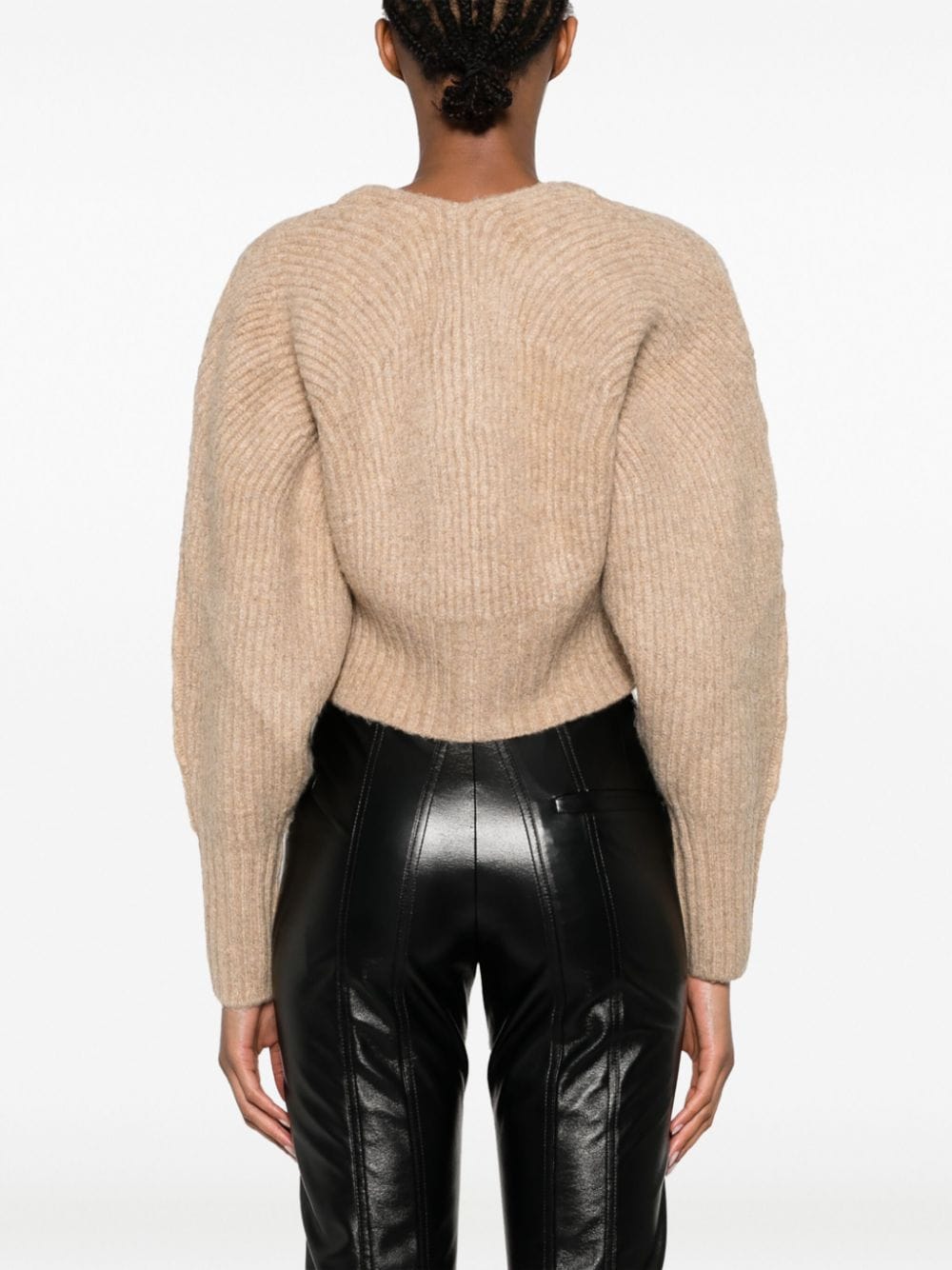 Shop Cult Gaia Casella Ribbed-knit Cropped Cardigan In Neutrals