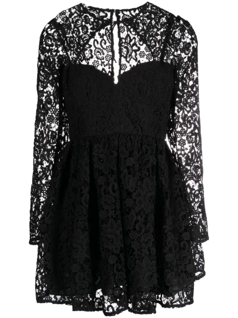 Self-Portrait lace tie-neck minidress