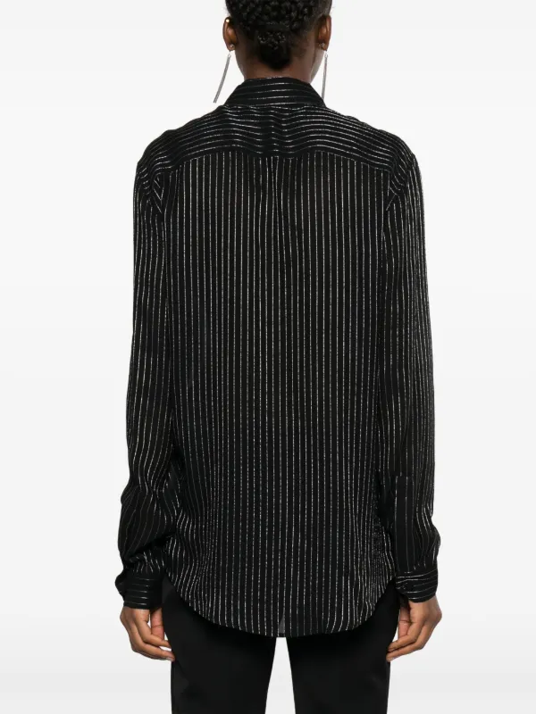 Saint Laurent Pinstriped Metallic silk blend Shirt Black FARFETCH AU