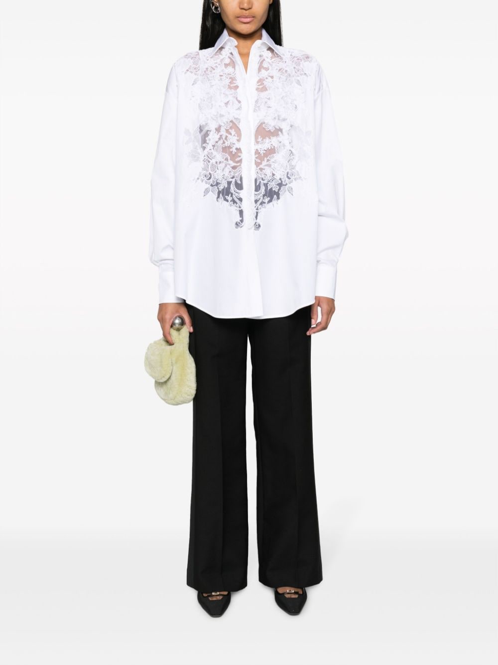 Shop Ermanno Ermanno Lace-pattern Cotton Shirt In White