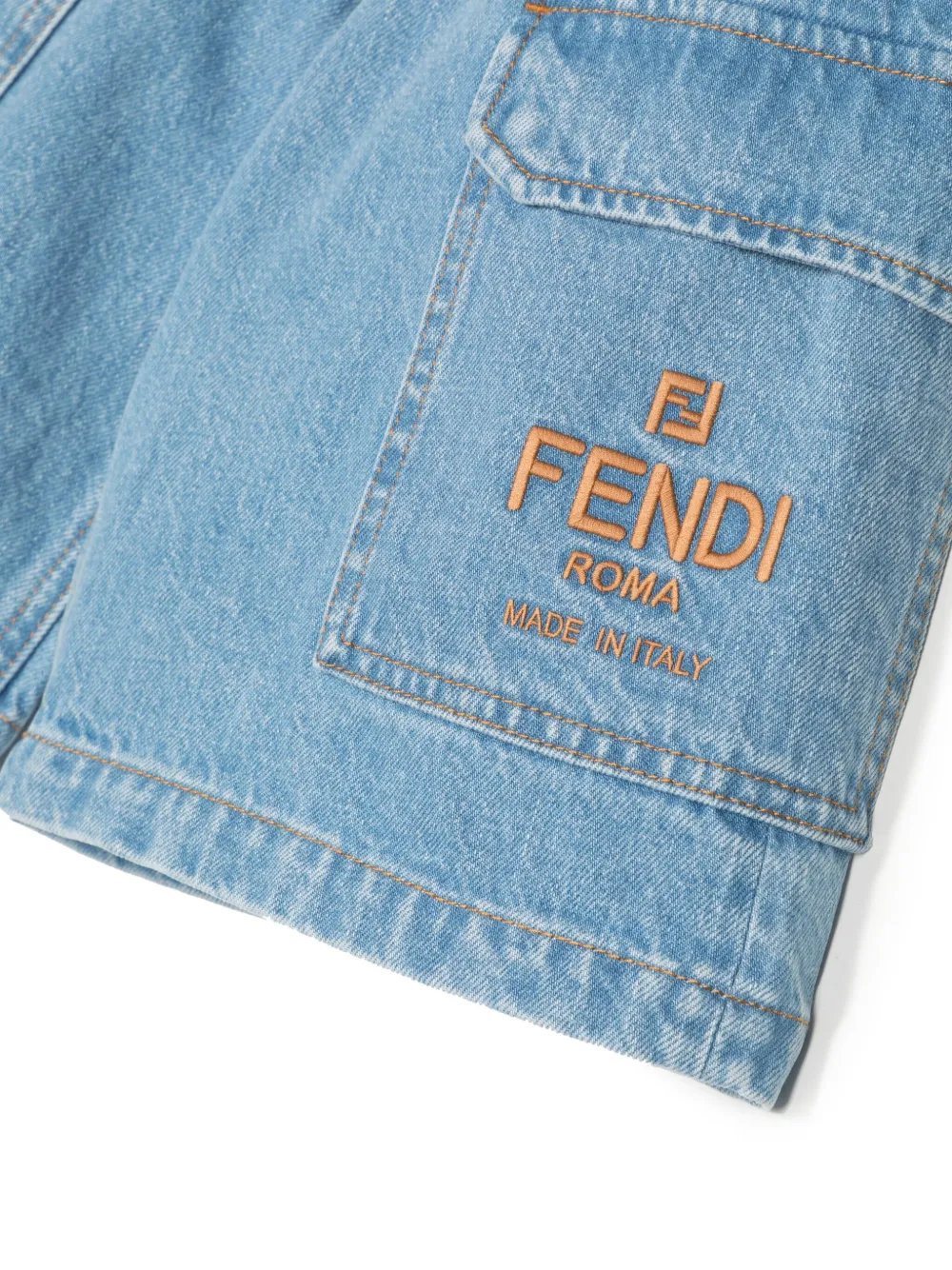 Shop Fendi Logo-embroidered Denim Shorts In Blue