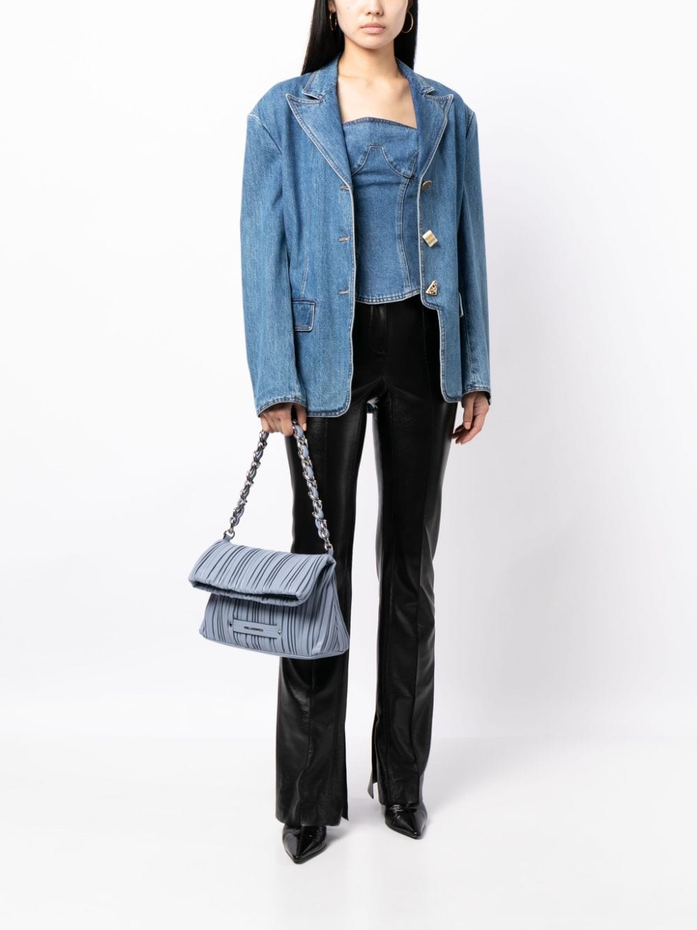 Shop Karl Lagerfeld Medium K/kushion Logo-lettering Pleated Tote Bag In Blue