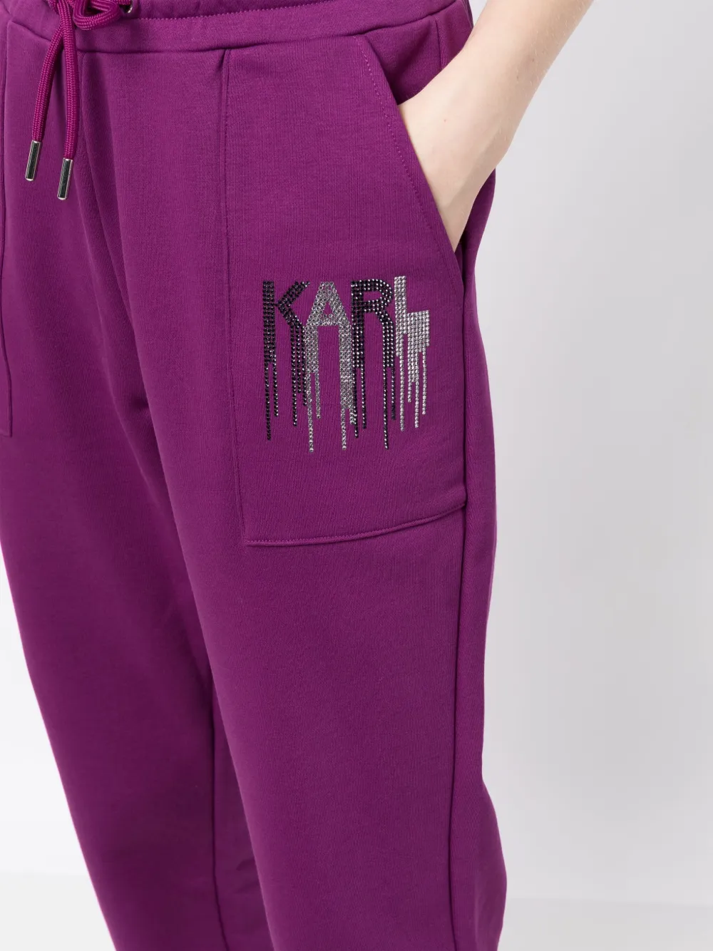 Shop Karl Lagerfeld Rhinestone Logo-embellished Track Pants In Purple