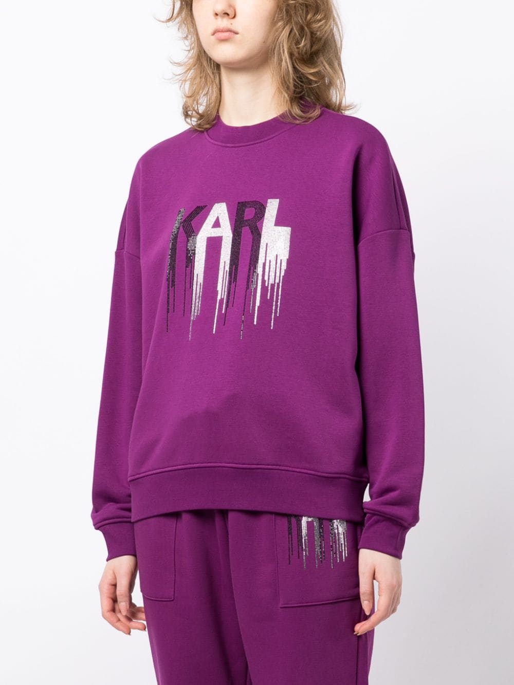 Shop Karl Lagerfeld Rhinestone-embelished Crew-neck Sweatshirt In Purple