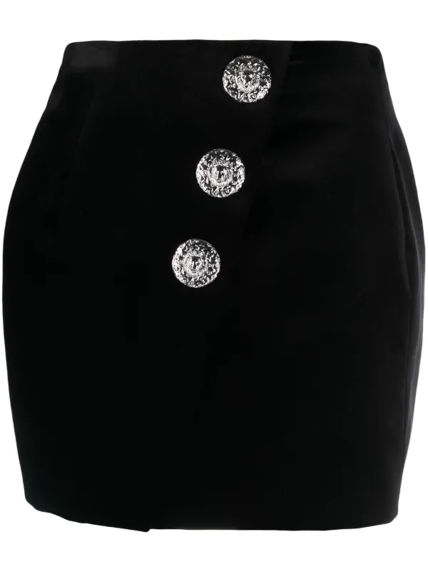 【関税＆送料込み】Balmain Black Skirt With Logo Buttons An BALMAIN Button-embellished pleated crepe mini skirt | NET-A