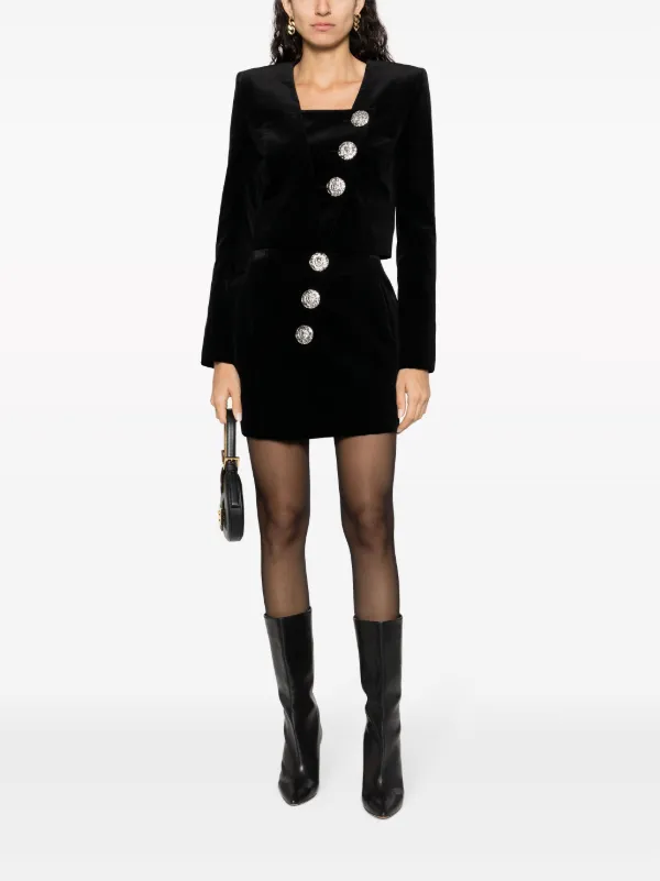 【送料&関税込】Balmain Velvet Mini Skirt With Buttons Balmain button-embellished Velvet Miniskirt | Black | FARFETCH