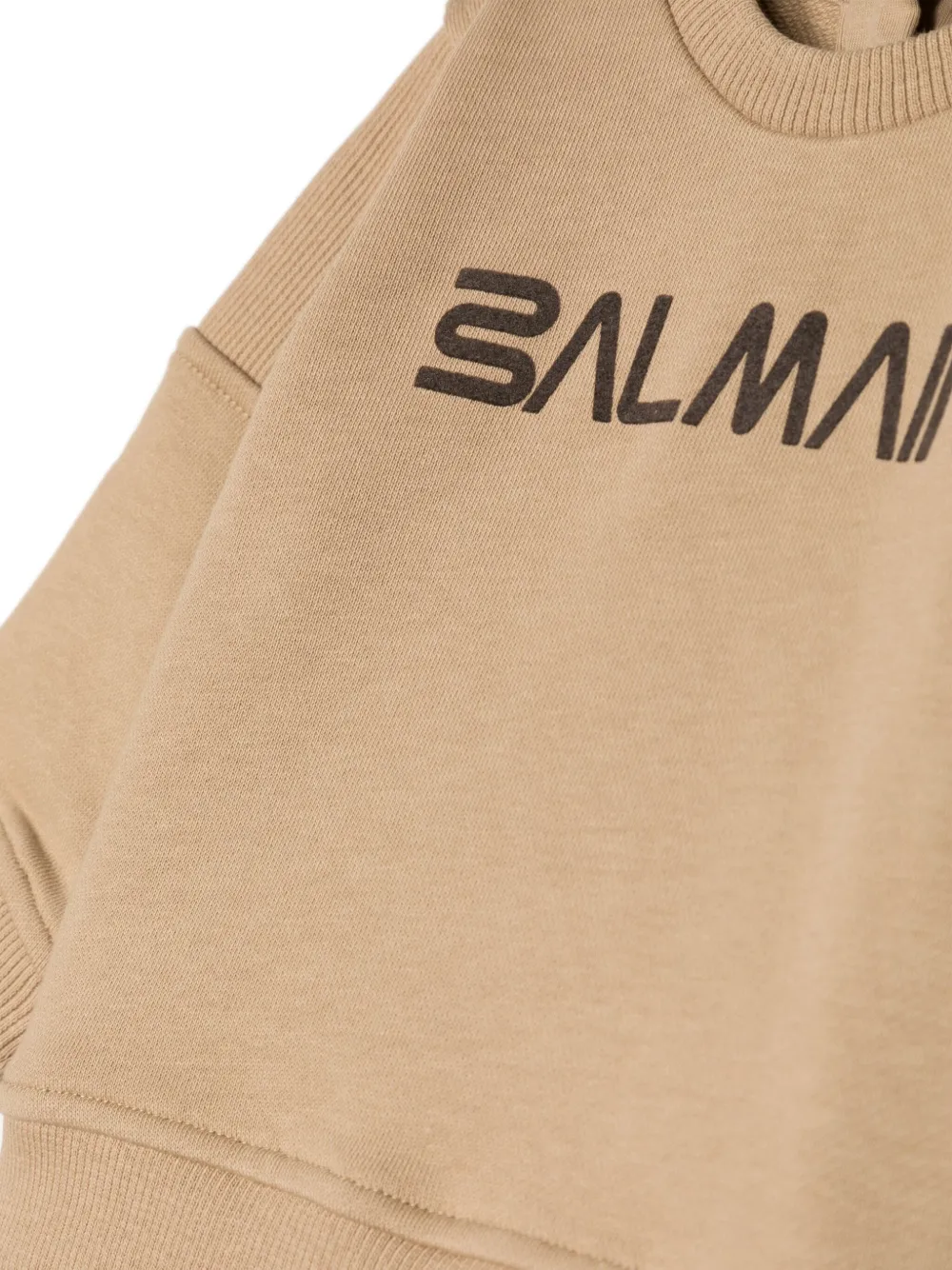 Shop Balmain Logo-print Cotton Sweatshirt In Braun