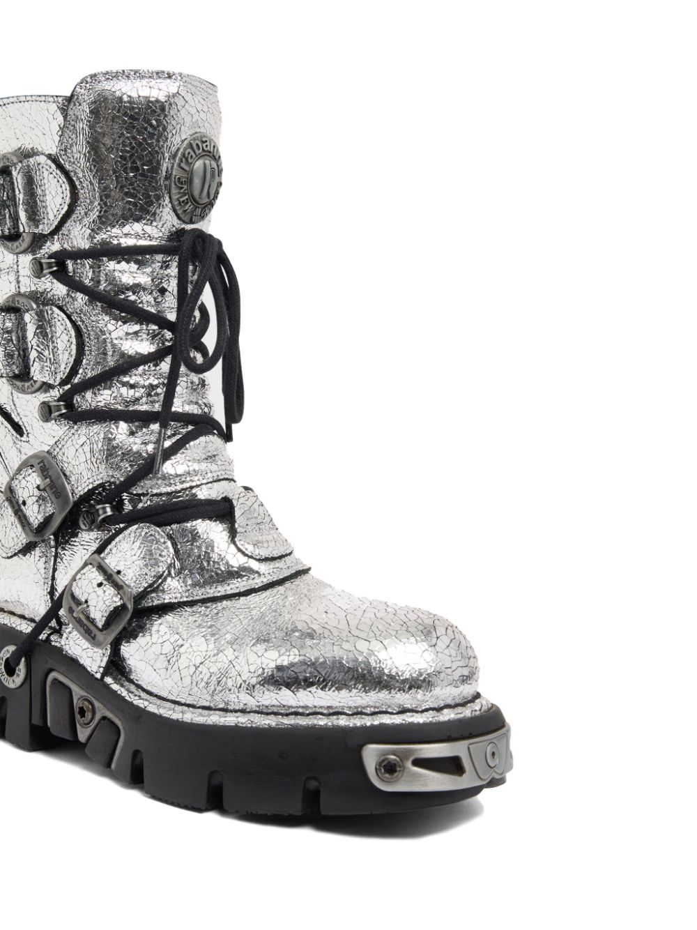 Shop Rabanne X New Rock Metallic Leather Boots In Silver