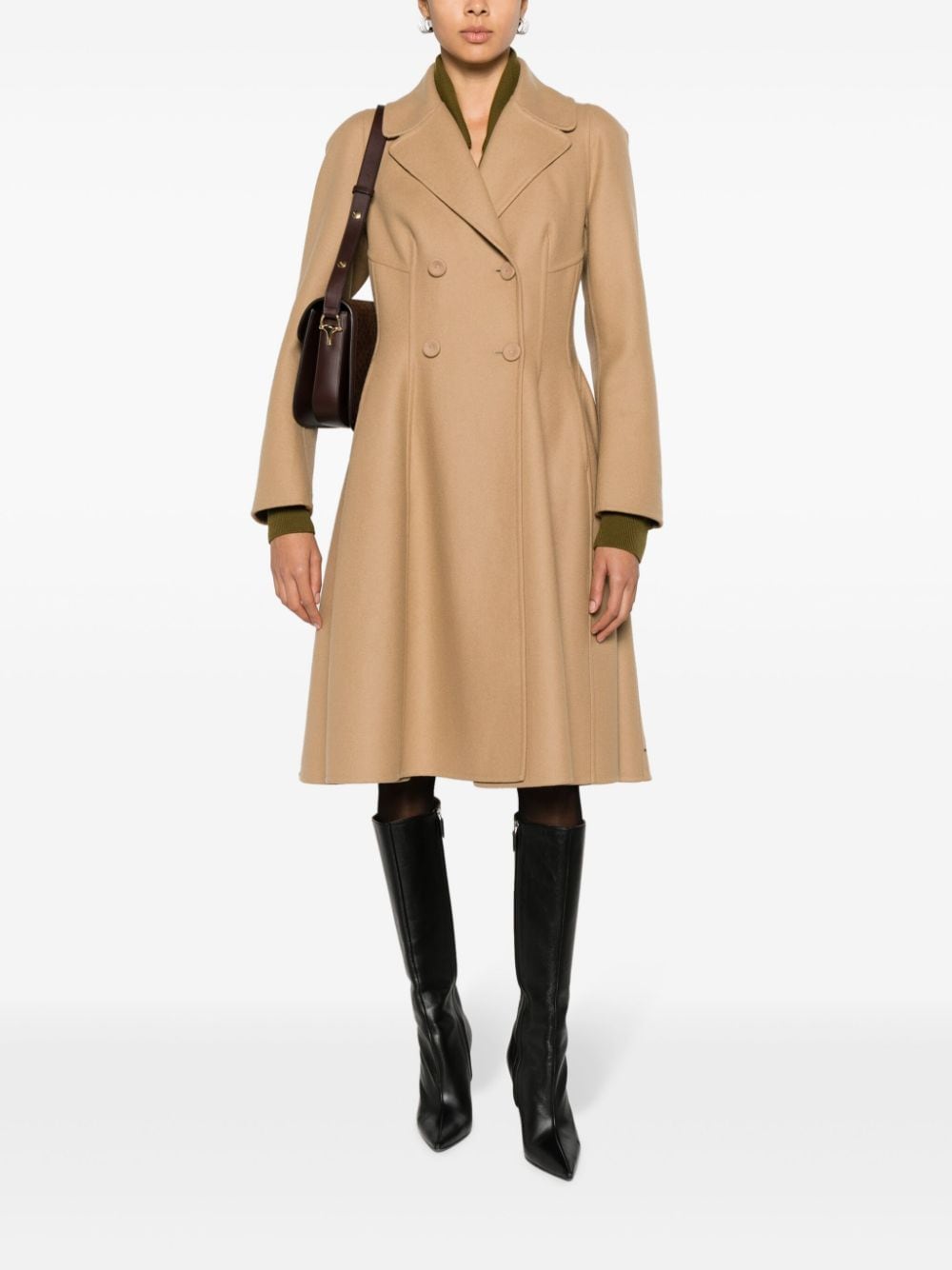 Shop Ermanno Scervino A-line Double-breasted Wool Coat In Brown