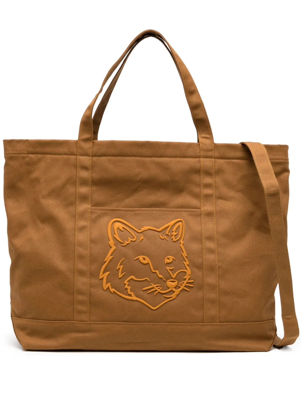 Maison Kitsuné large Bold Fox Head canvas tote bag Bruin