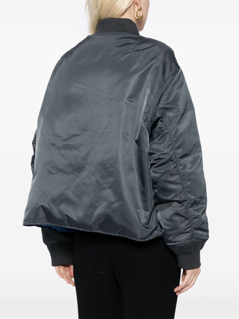 Shop Studio Tomboy Band-collar Padded Bomber Jacket In Grey
