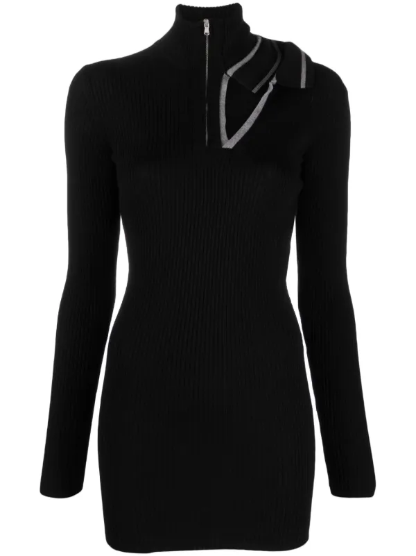 y/project knit dresses Y/project Long-sleeved Ribbed Knit Dress With Double Collar
