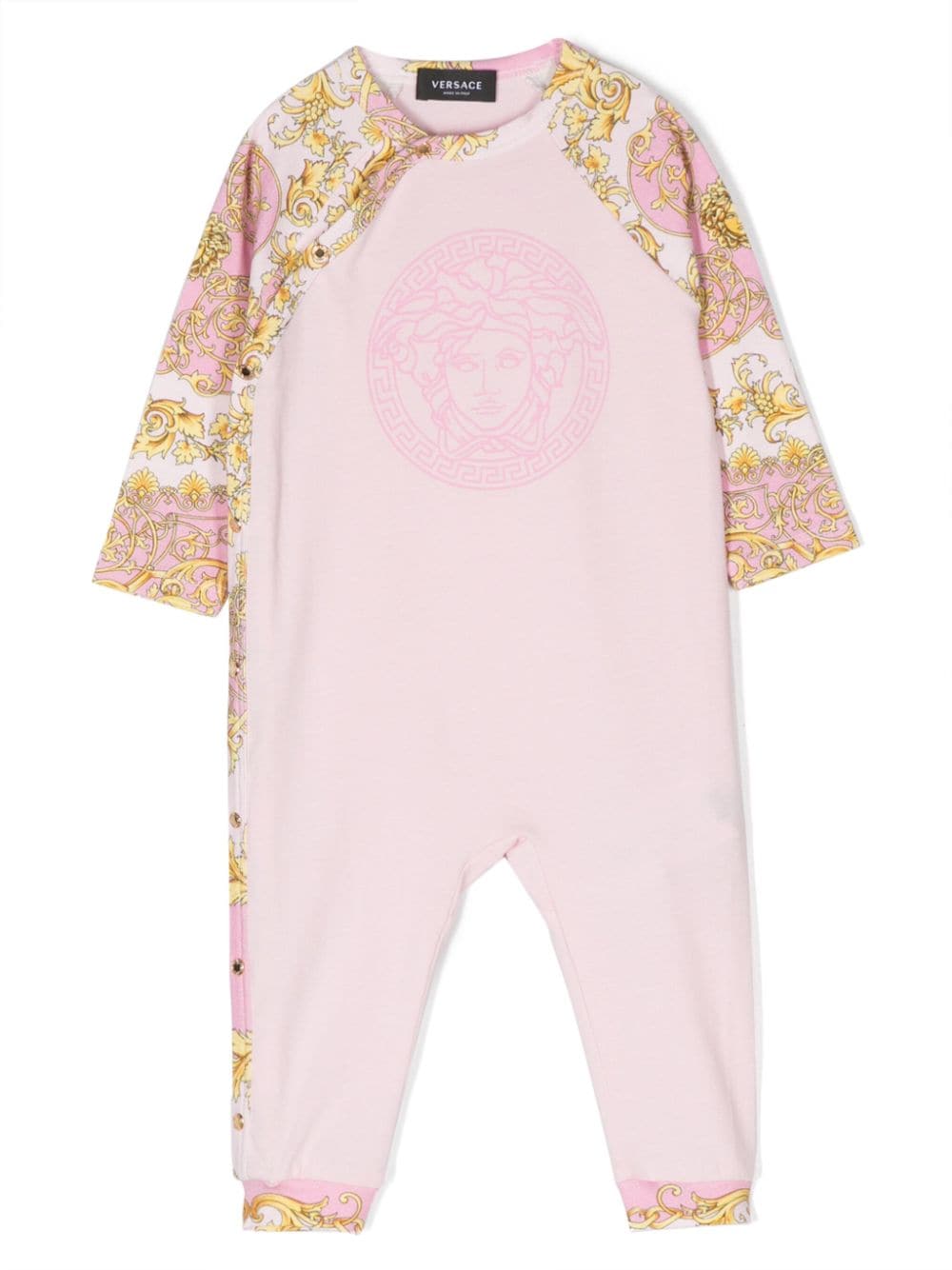 Versace Babies' Barroco-print Cotton Romper In Pink