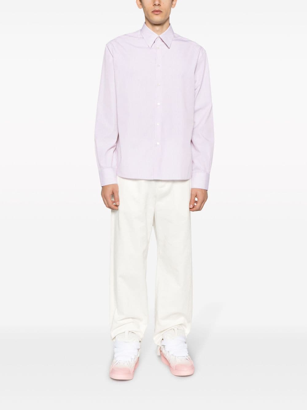 Shop Lanvin Pinstripe-print Cotton Shirt In Weiss