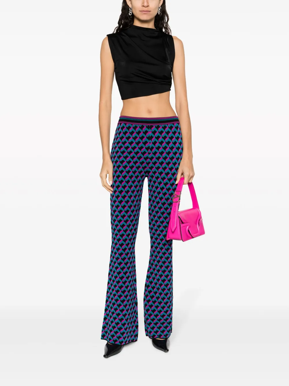 DVF Diane von Furstenberg Hatti jacquard-knit flared trousers - Zwart