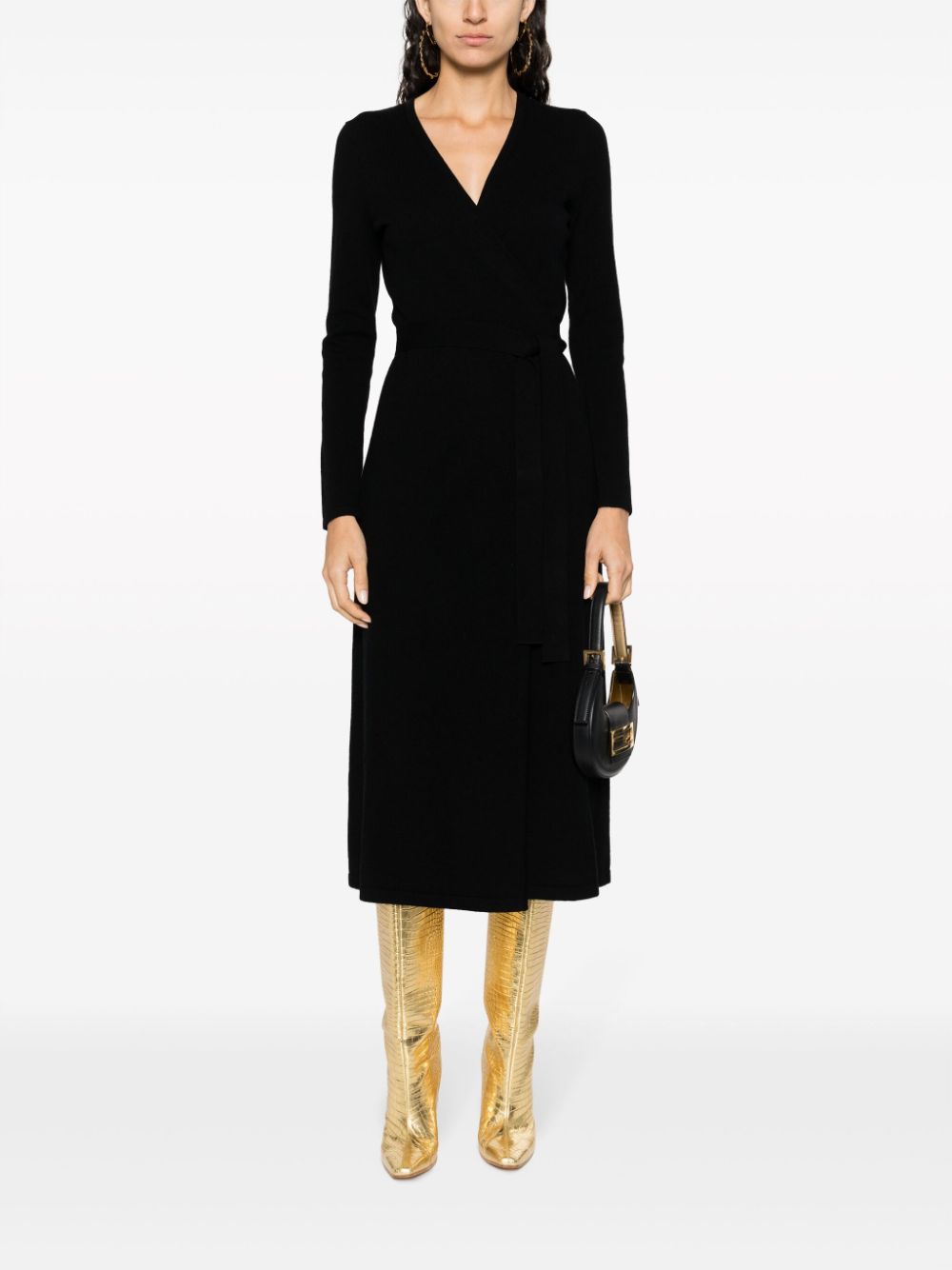 Shop Diane Von Furstenberg Astrid Wool Wrap Midi Dress In Black