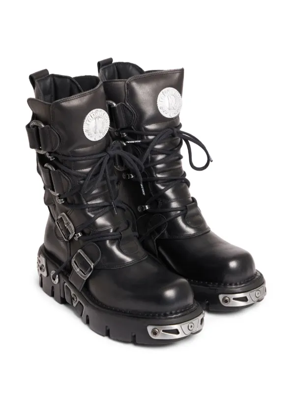 Rabanne x New Rock Buckled Leather Boots Farfetch