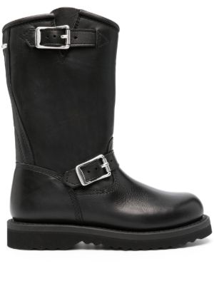 Mens black leather store boots with buckle