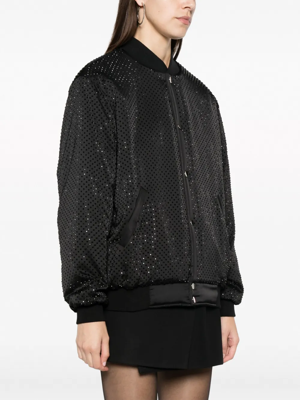 Shop P.a.r.o.s.h Crystal-embellished Bomber Jacket In Black