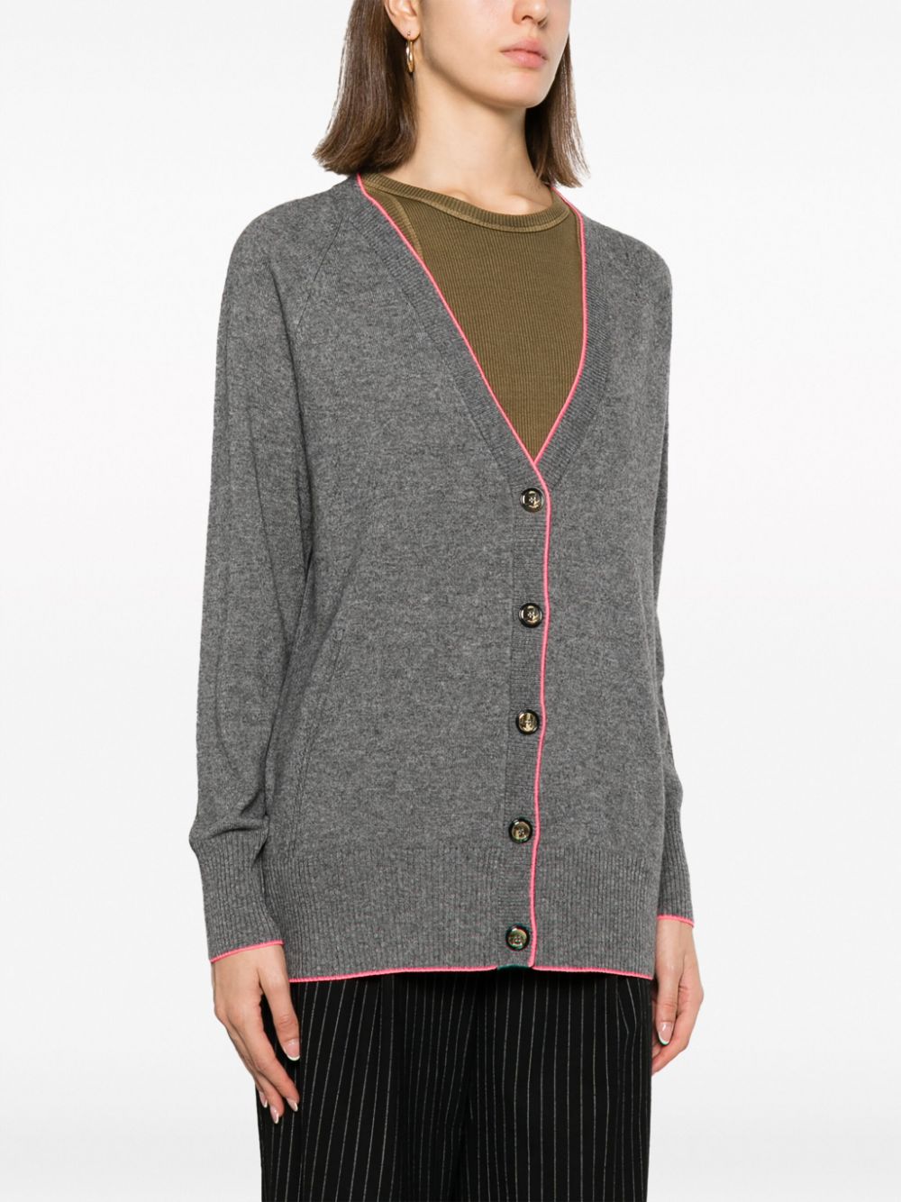 Shop Pinko V-neck Wool-cashmere Cardigan In Grey