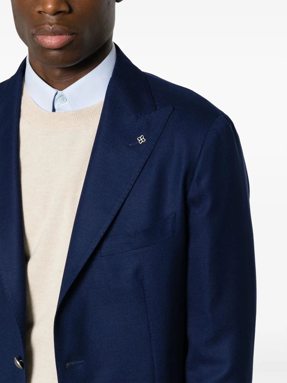 Shop Tagliatore Brooch-detail Single-breasted Blazer In Blue