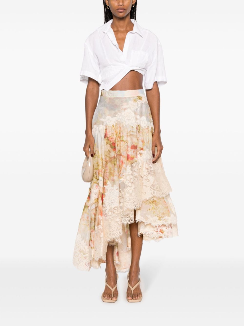 ZIMMERMANN floral-print layered maxi skirt - Beige