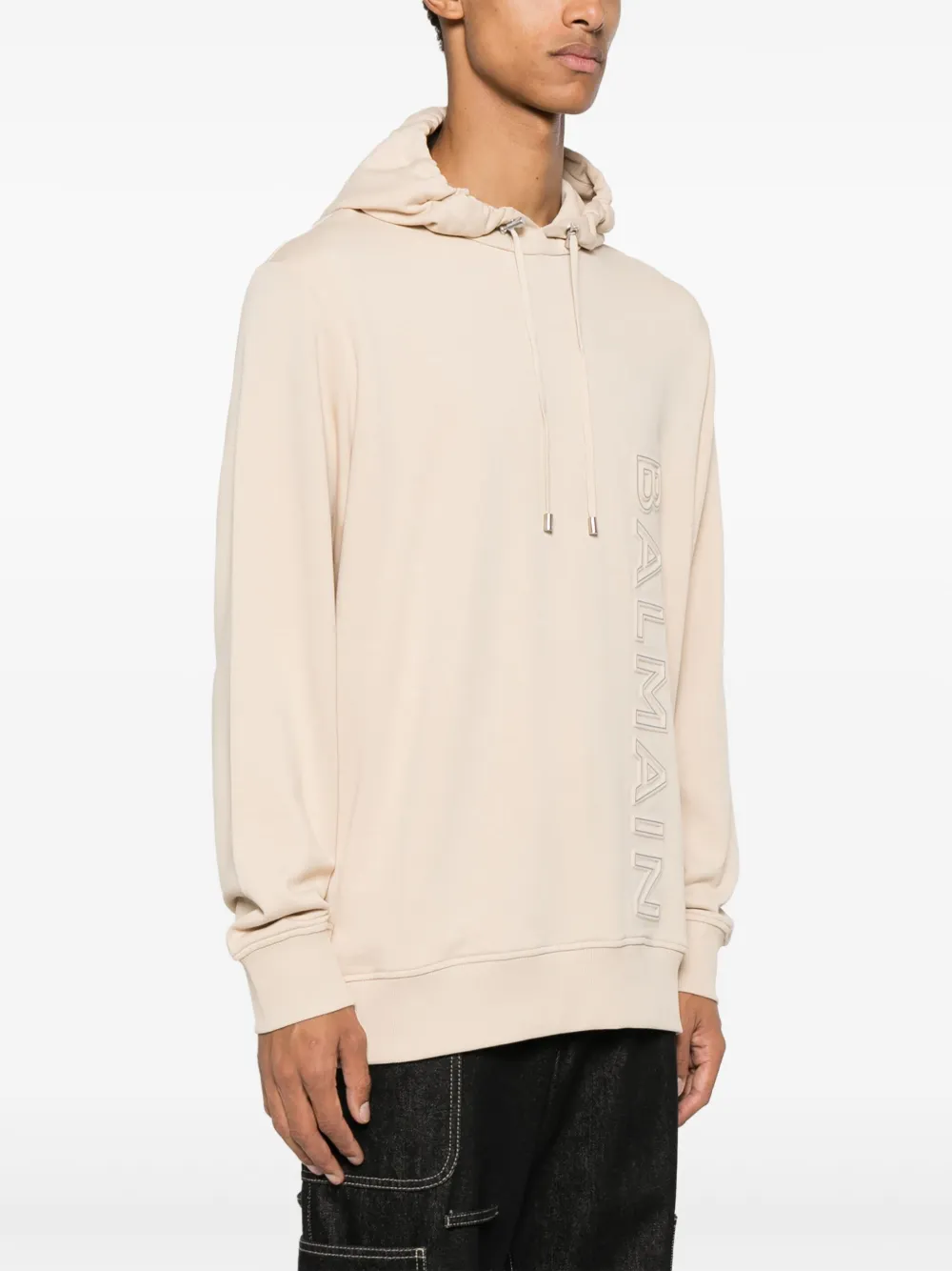 Balmain Hoodie met logo-reliëf Beige