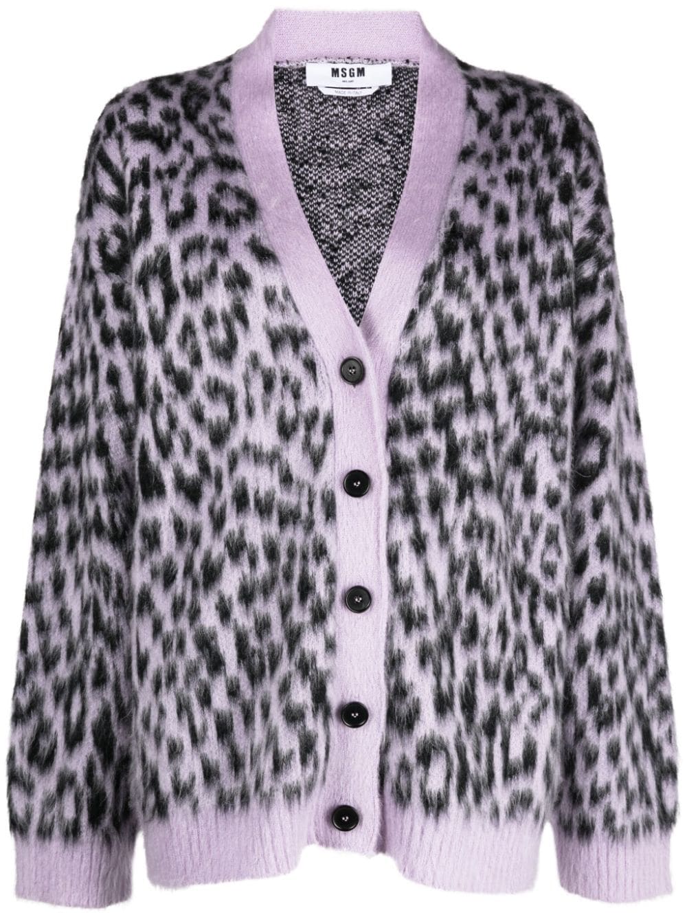 Msgm Leopard-print Button-up Cardigan In Purple