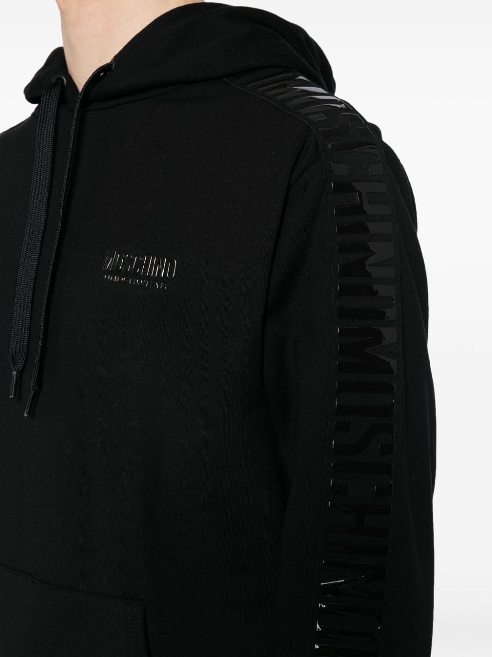 Shop Moschino Logo-appliqué Drawstring Hoodie In Black