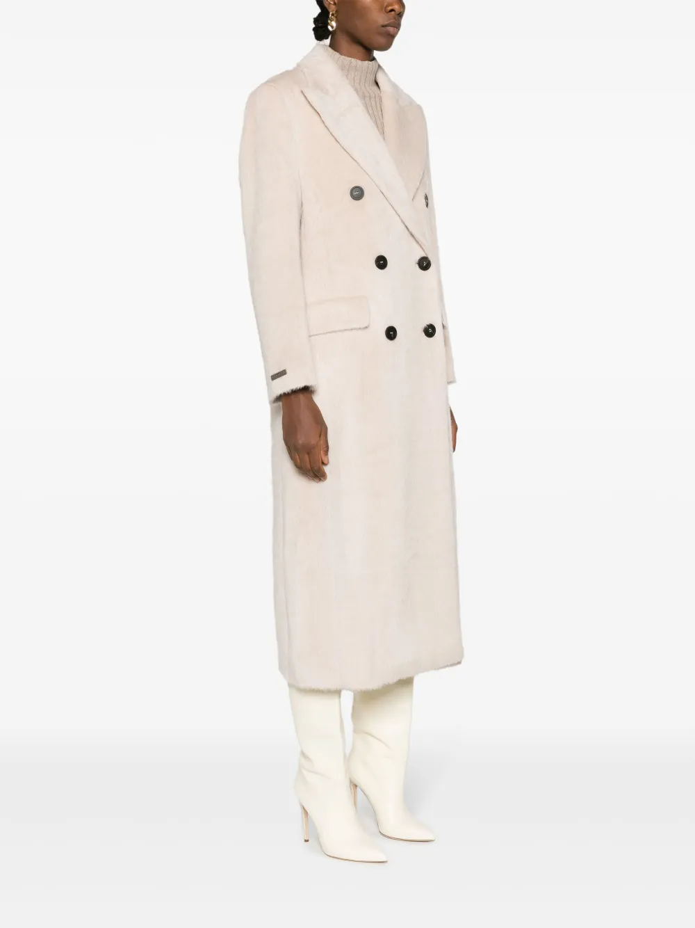 Peserico Abric Double-breasted Coat In Neutrals