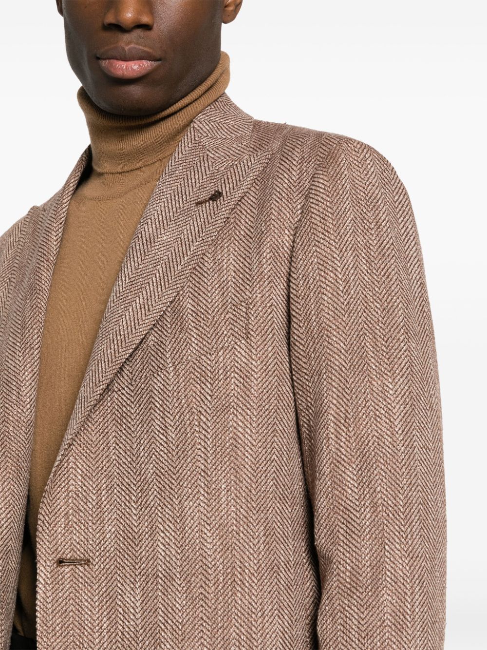 Shop Tagliatore Single-breasted Herringbone Blazer In 褐色